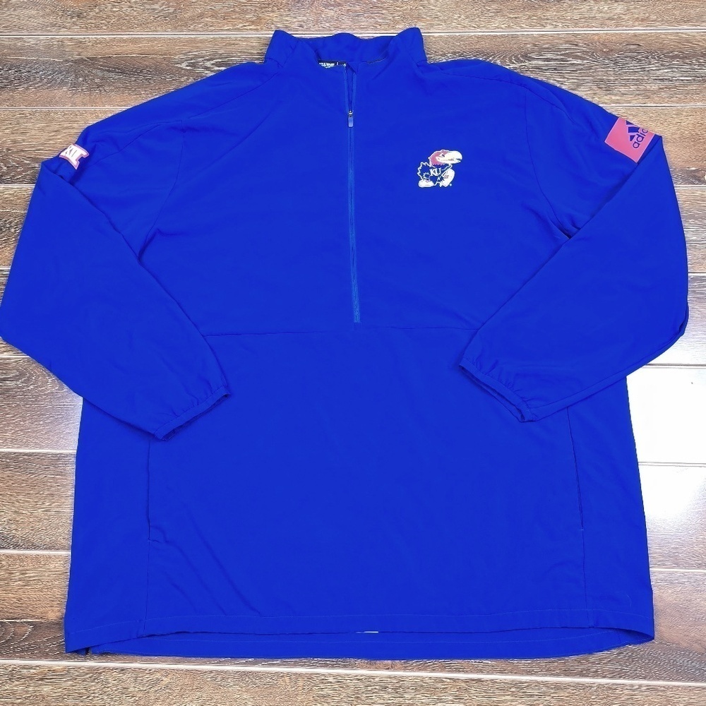 Kansas Jayhawks Jacket Mens 2XL Adidas 1/2 Zip Pullover Lightweight